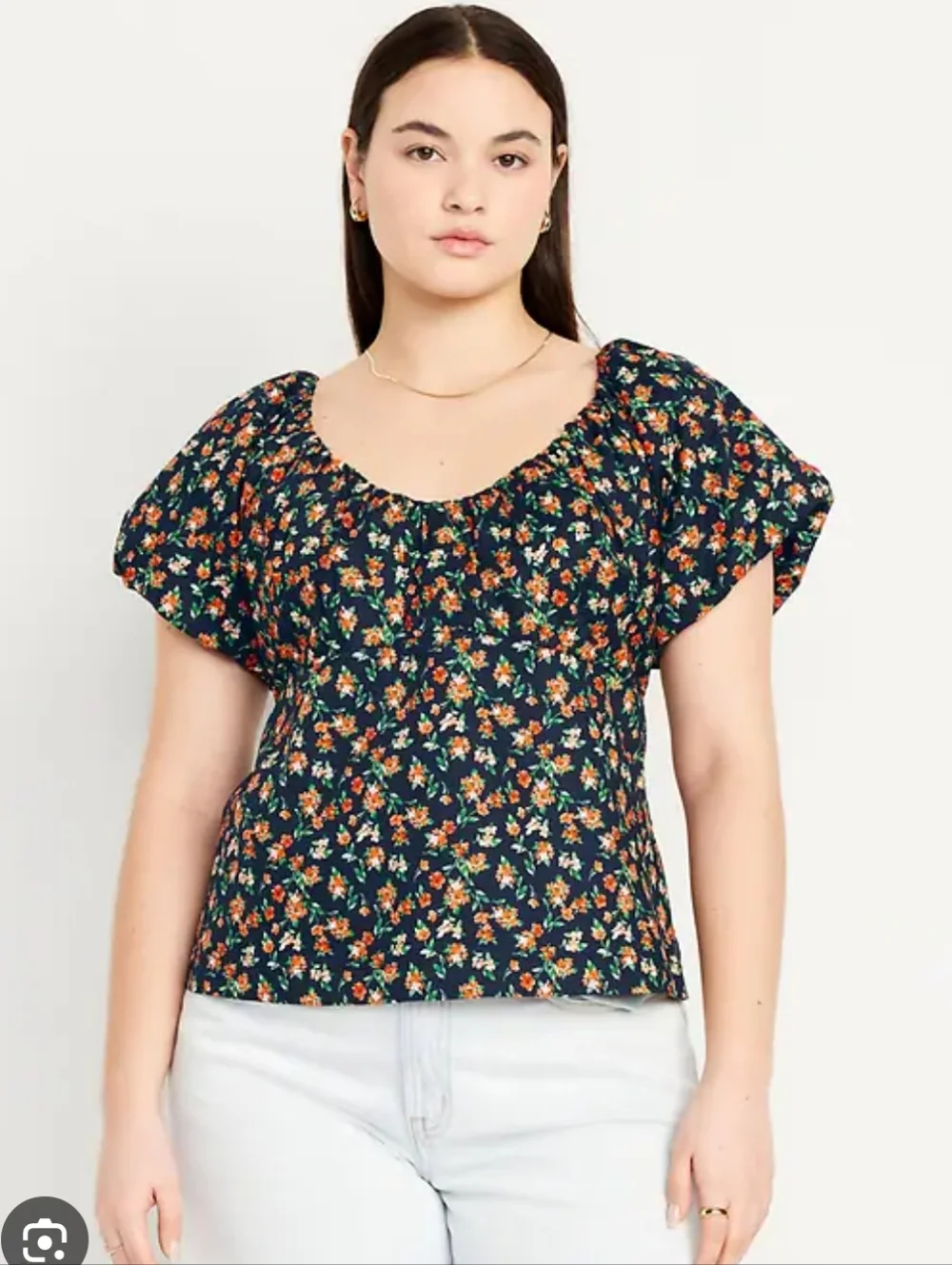 Old Navy Floral Waist-Defined V-Neck Top